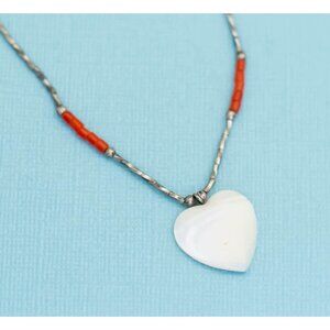 Vintage Medieval Heart Mother of Pearl Choker Necklace 15 Inch - E35